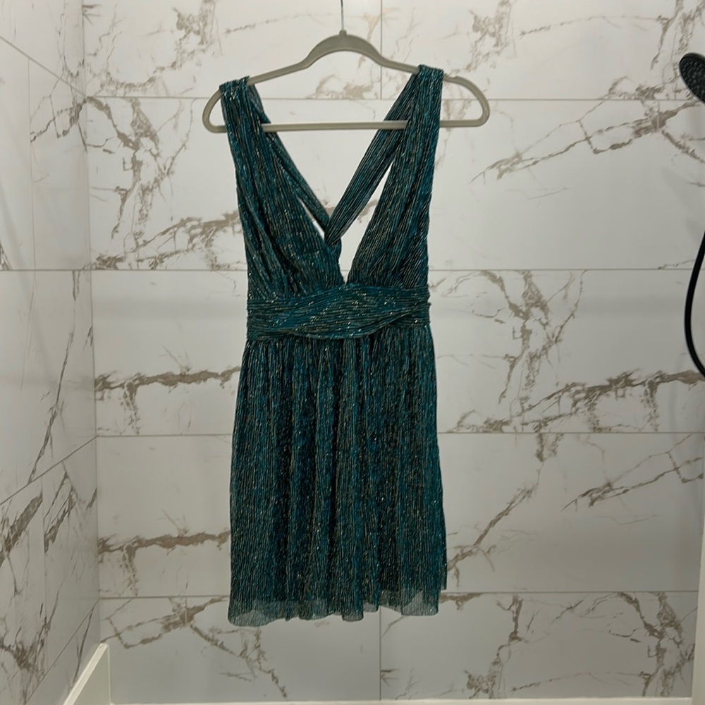 Lulu’s gold and teal and blue skater dress NEW !! Never worn!!